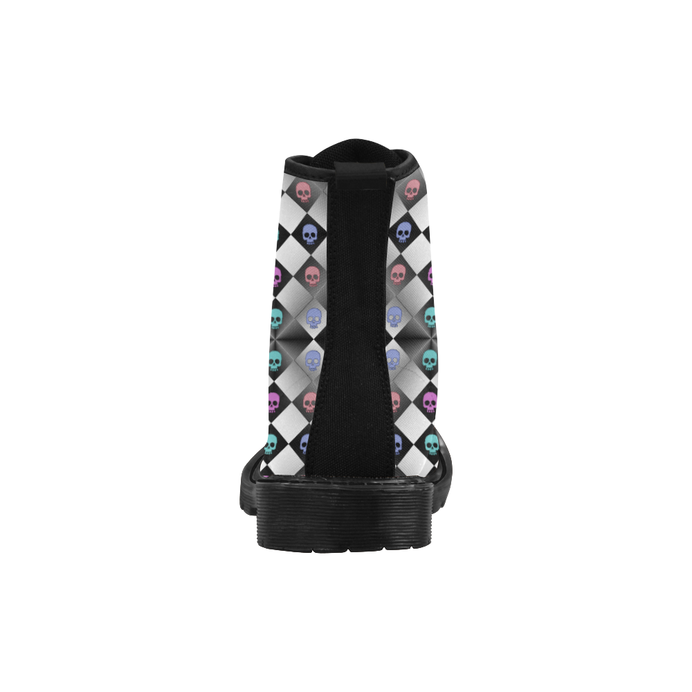 Checkered Skulls Pastel Martin Boots for Women (Black) (Model 1203H)