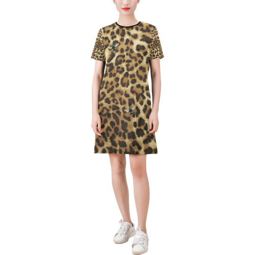 Buzz Leopard Short-Sleeve Round Neck A-Line Dress (Model D47)