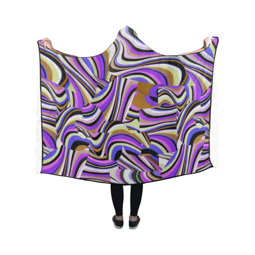 Groovy Retro Renewal - Purple Waves Hooded Blanket 50''x40''