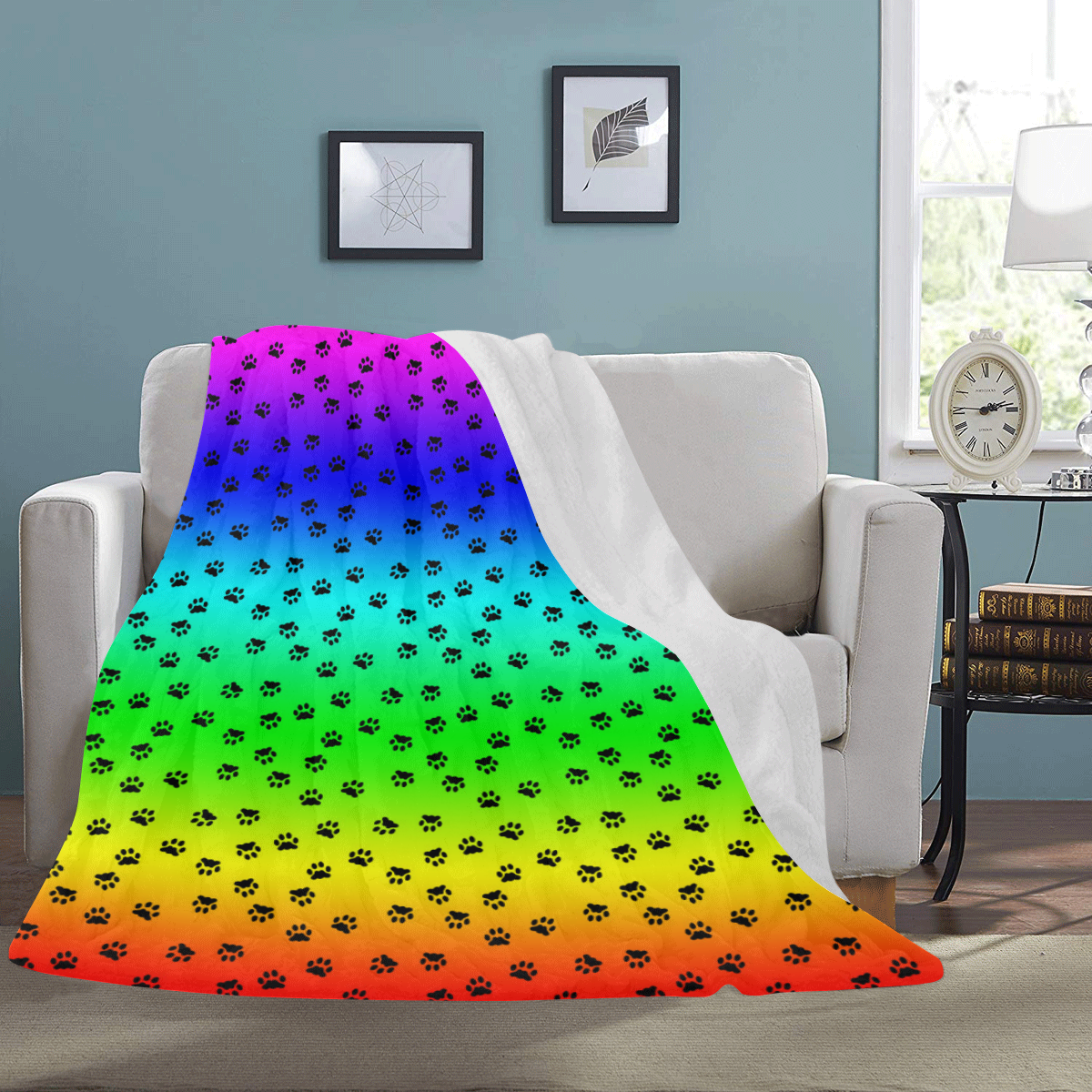rainbow with black paws Ultra-Soft Micro Fleece Blanket 54''x70''