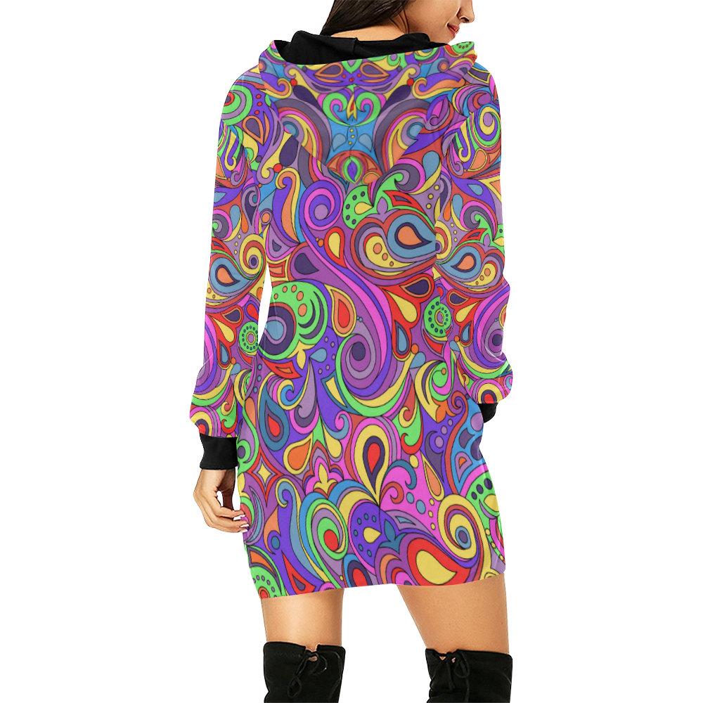 Psychedelic Hippy Doodle by ArtformDesigns All Over Print Hoodie Mini Dress (Model H27)