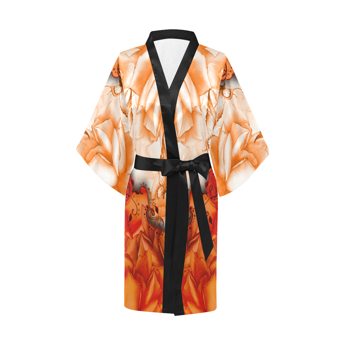 Sorf red flowers with butterflies Kimono Robe