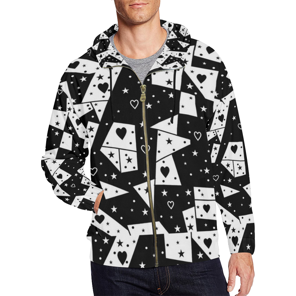 Black and White Popart by Nico Bielow All Over Print Full Zip Hoodie for Men/Large Size (Model H14)