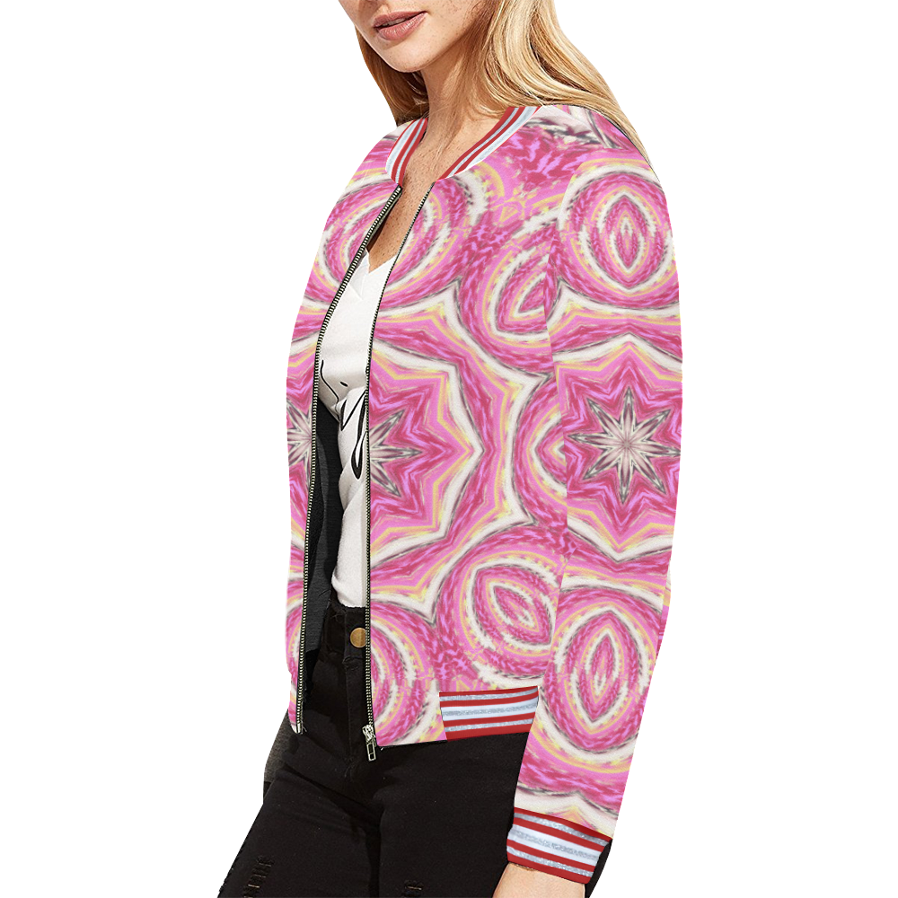 Pink Kaleidoscope All Over Print Bomber Jacket for Women (Model H21)