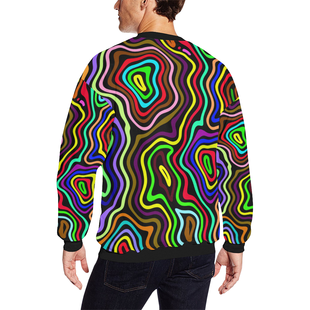 Multicolored Wavy Line Pattern Men's Oversized Fleece Crew Sweatshirt/Large Size(Model H18)