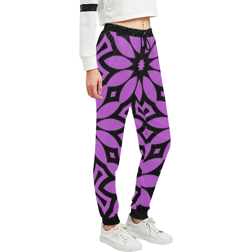 Purple/Black Flowery Pattern Unisex All Over Print Sweatpants (Model L11)