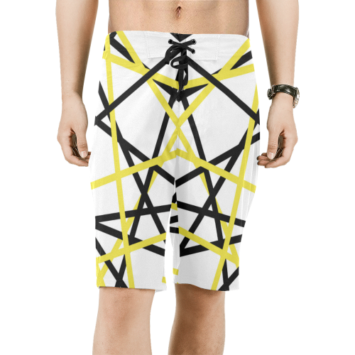 Black and yellow stripes Men's All Over Print Board Shorts (Model L16)