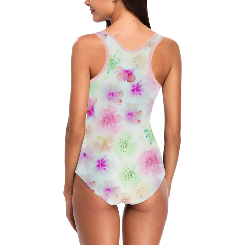 watercolor flowers 4 Vest One Piece Swimsuit (Model S04)