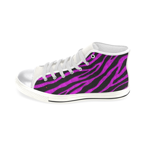 Ripped SpaceTime Stripes - Pink Women's Classic High Top Canvas Shoes (Model 017)
