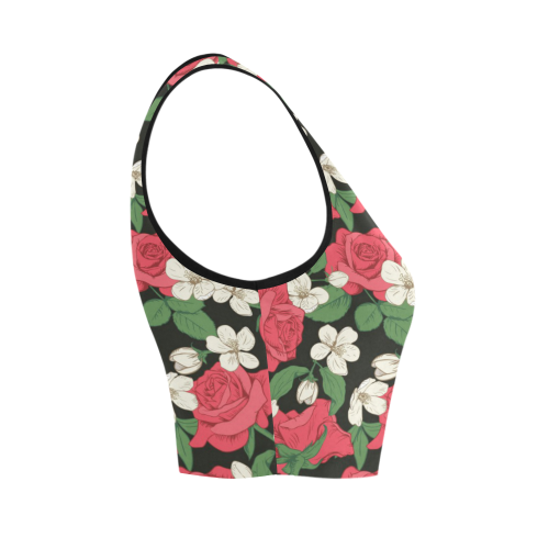 Pink, White and Black Floral Women's Crop Top (Model T42)