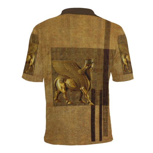 Lamassu Brown Men's All Over Print Polo Shirt (Model T55)