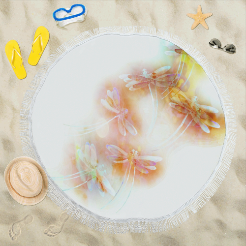 Watercolor dragonflies Circular Beach Shawl 59"x 59"