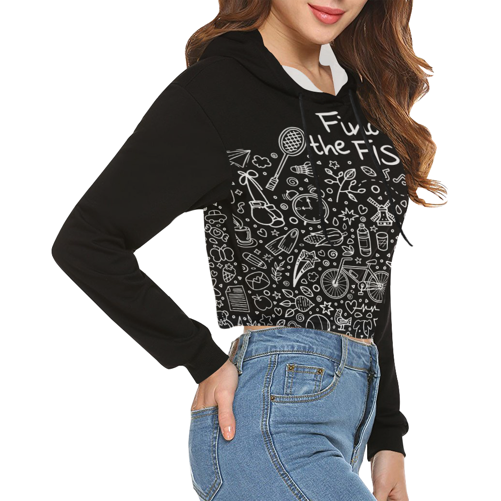 Picture Search Riddle - Find The Fish 2 All Over Print Crop Hoodie for Women (Model H22)