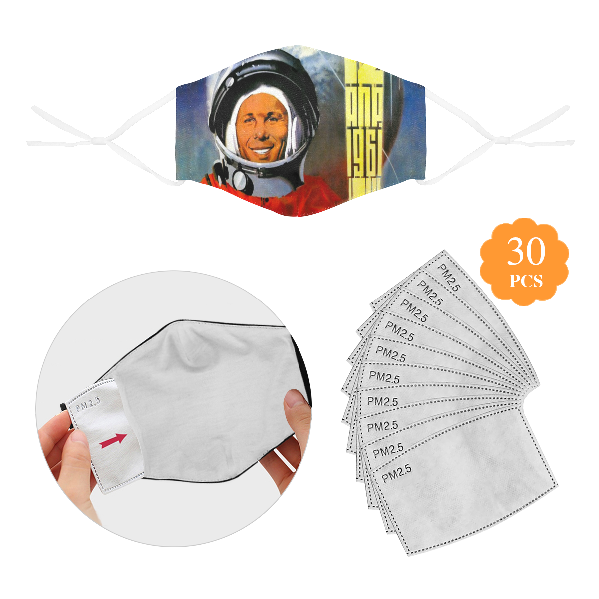 SOVIET SPACE PROGRAM 2 3D Mouth Mask with Drawstring (30 Filters Included) (Model M04) (Non-medical Products)