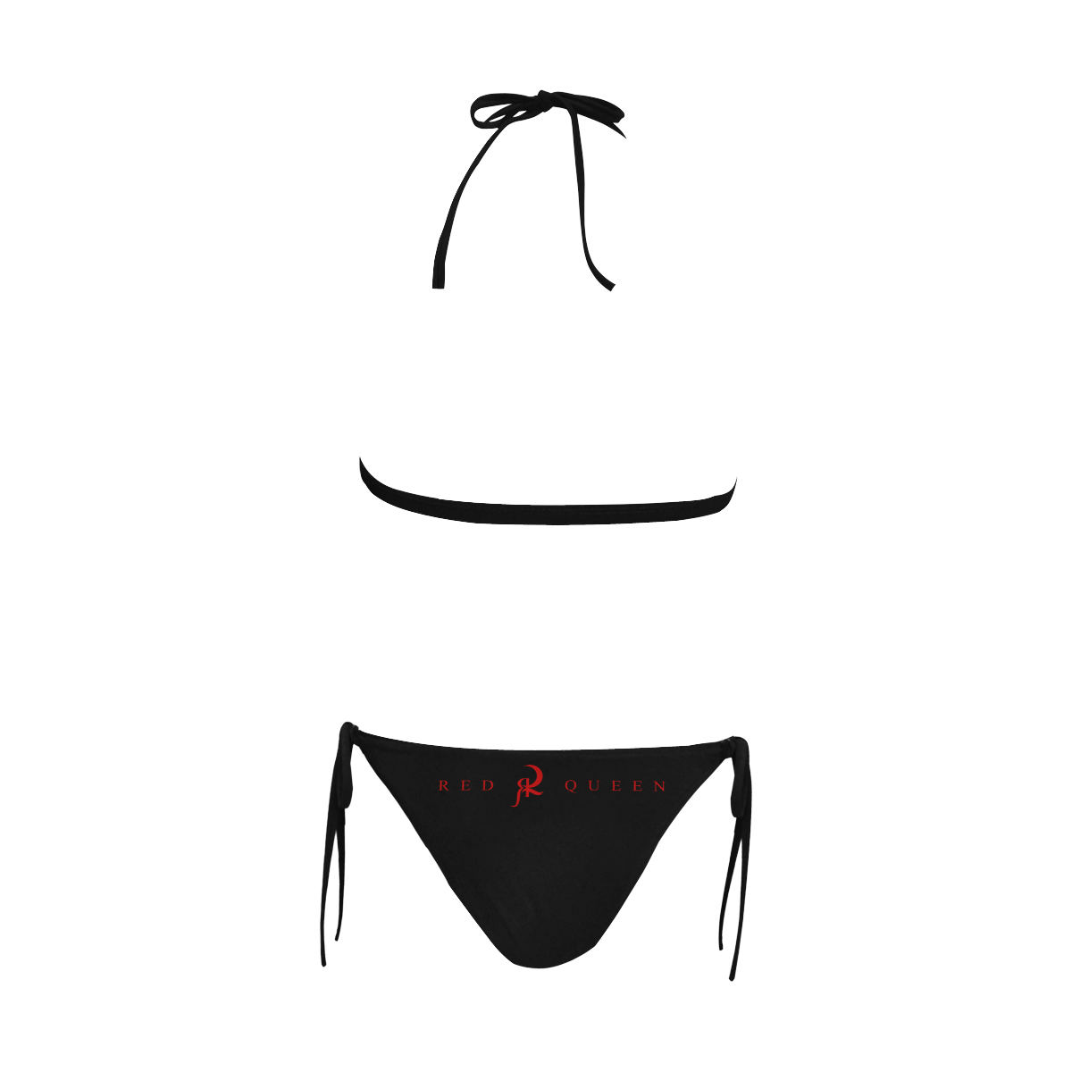RED QUEEN SYMBOL RED & BLACK Buckle Front Halter Bikini Swimsuit (Model S08)