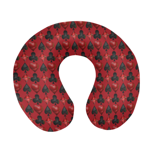 Black and Red Casino Poker Card Shapes U-Shape Travel Pillow