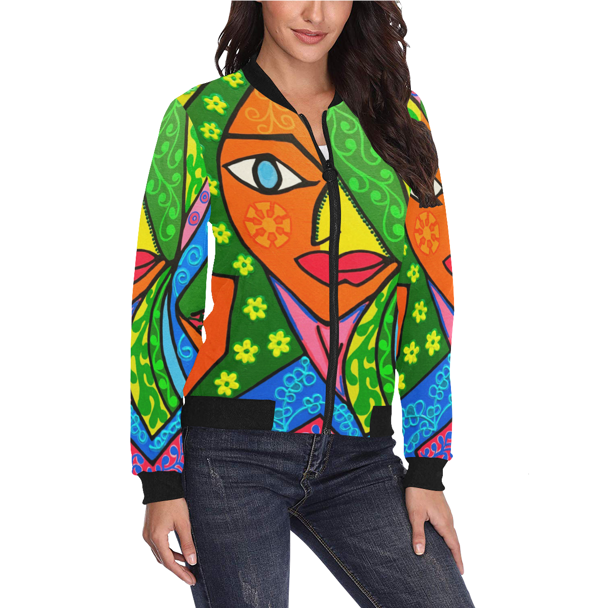 Blooming All Over Print Bomber Jacket for Women (Model H36)