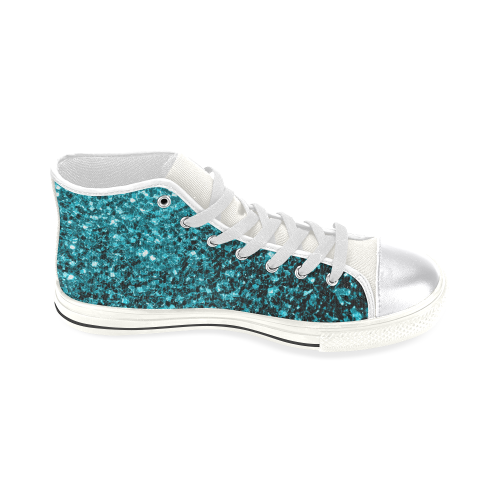 Beautiful Aqua blue glitter sparkles Women's Classic High Top Canvas Shoes (Model 017)