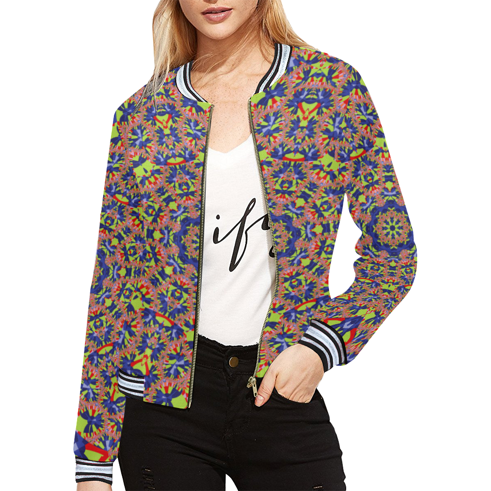 Fantasia Floral Print All Over Print Bomber Jacket for Women (Model H21)