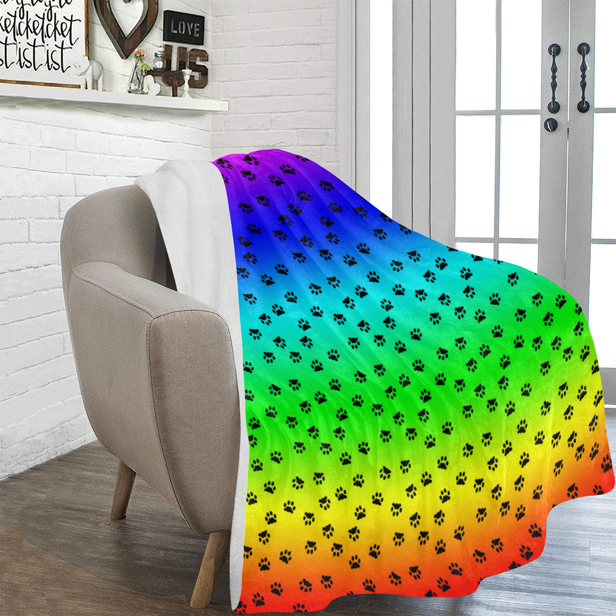 rainbow with black paws Ultra-Soft Micro Fleece Blanket 54''x70''
