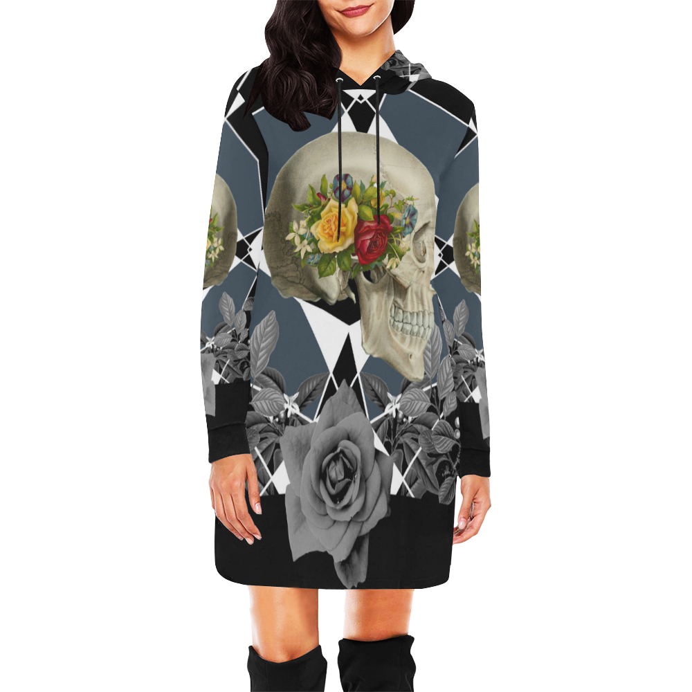 collage_ Growing _ Gloria Saanchez All Over Print Hoodie Mini Dress (Model H27)