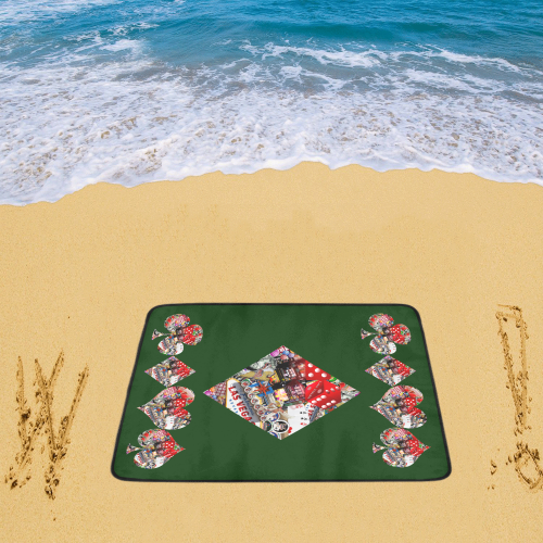 Diamond Playing Card Shape - Las Vegas Icons Beach on Green Beach Mat 78"x 60"