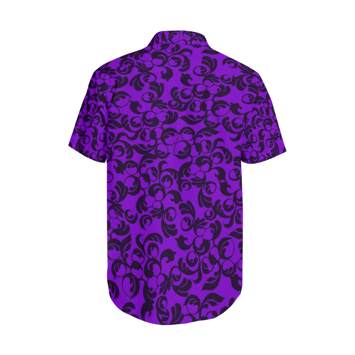 Luciferian Devil Purple Leaf Pattern Satin Dress Shirt Men's Short Sleeve Shirt with Lapel Collar (Model T54)