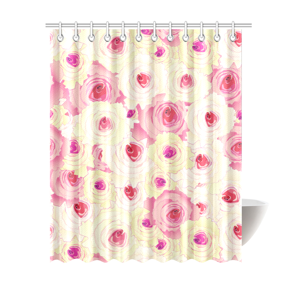 Pink and Yellow Flowers Shower Curtain 69"x84"