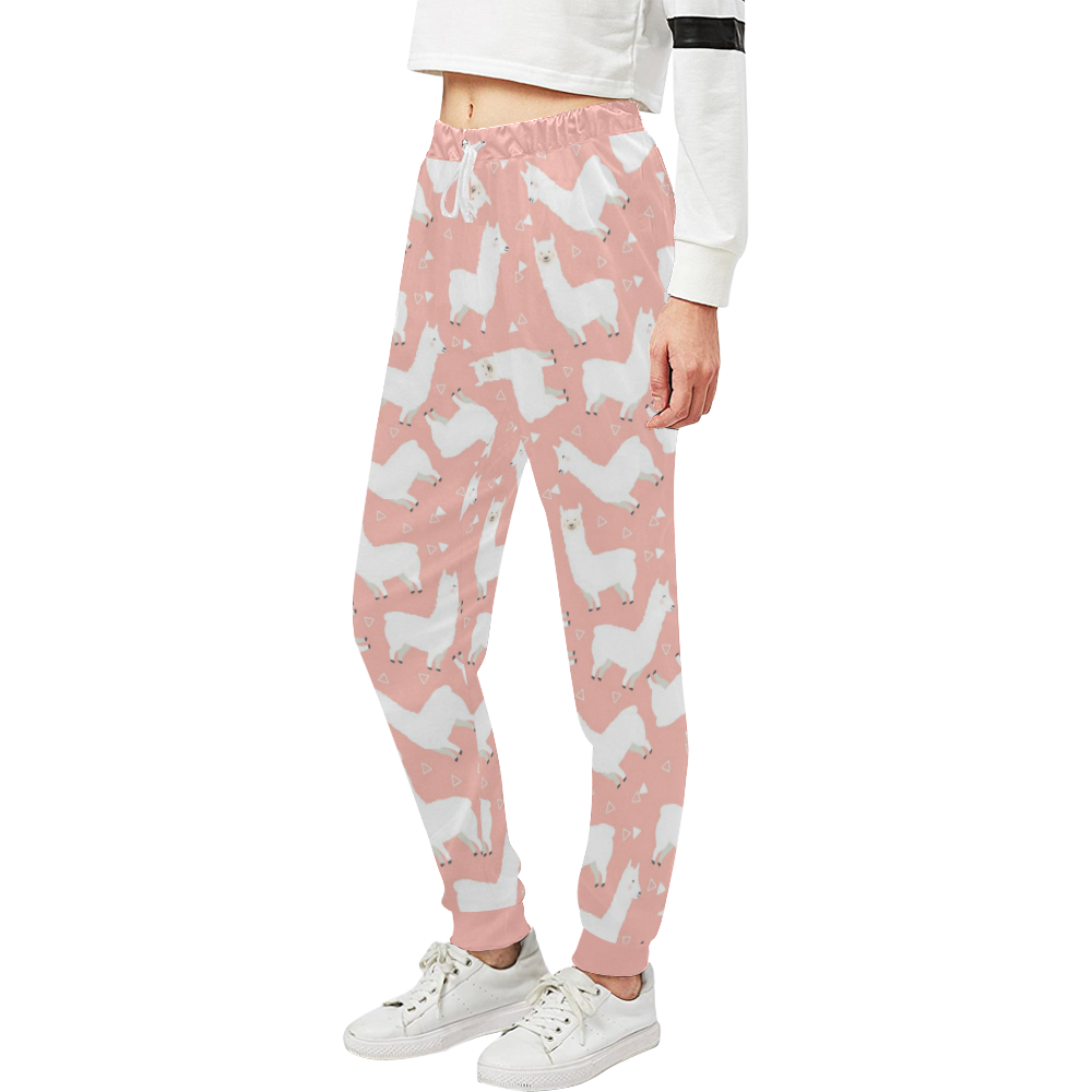 Pink Llama Pattern Unisex All Over Print Sweatpants (Model L11)