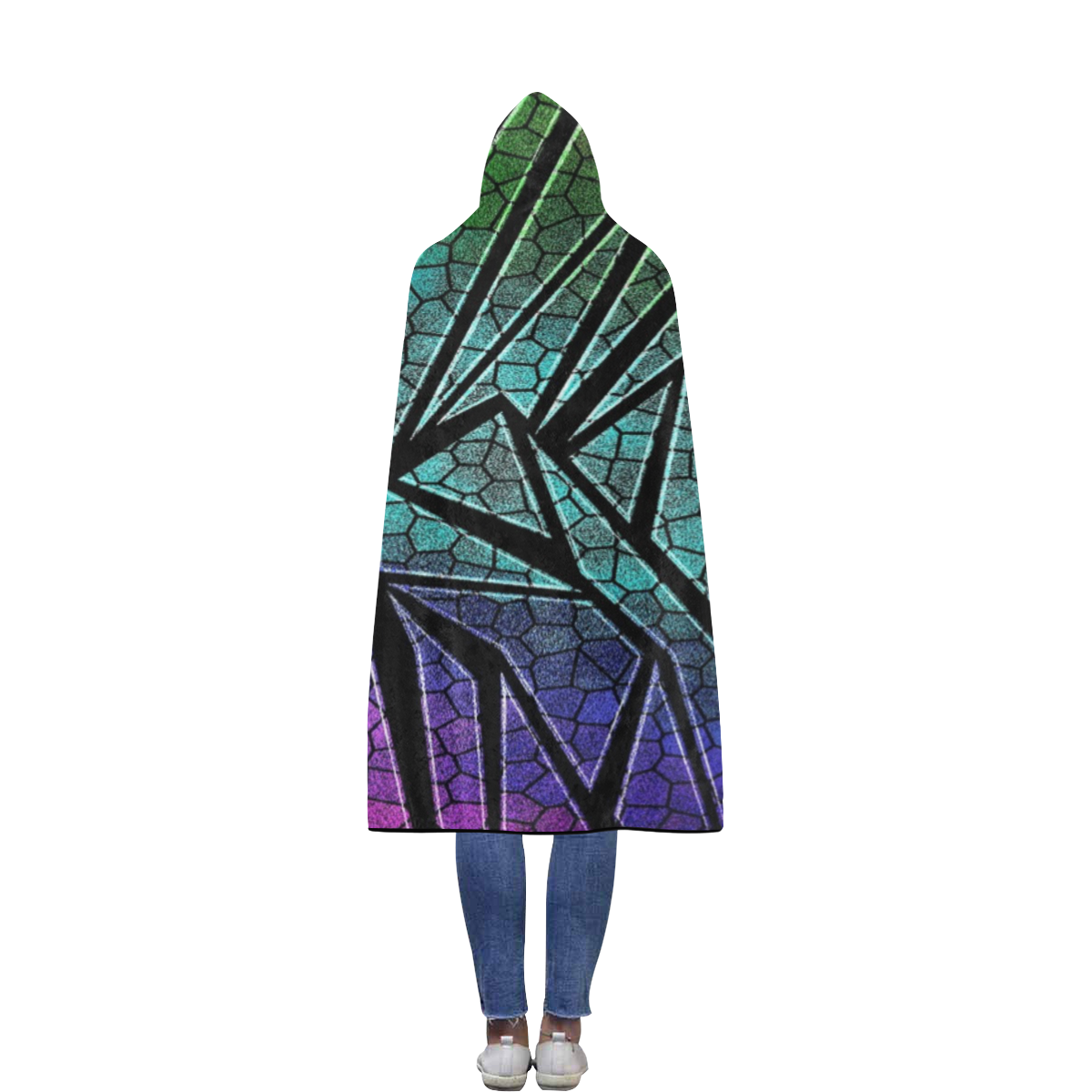 Neon Rainbow Cracked Mosaic Flannel Hooded Blanket 56''x80''