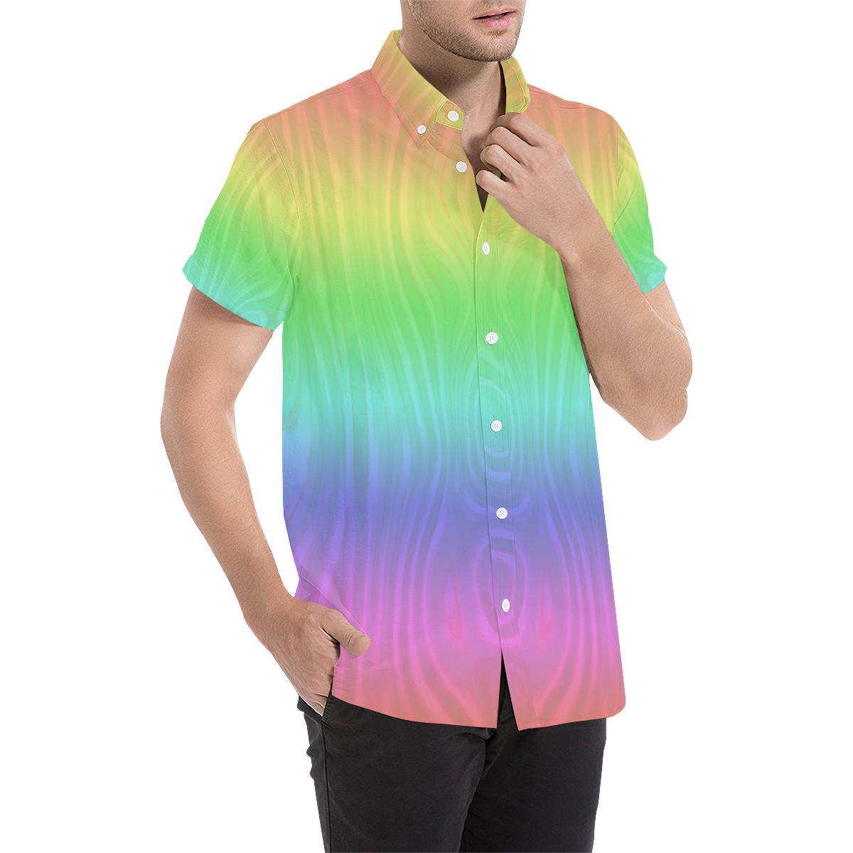 Groovy Pastel Rainbow Men's All Over Print Short Sleeve Shirt (Model T53)