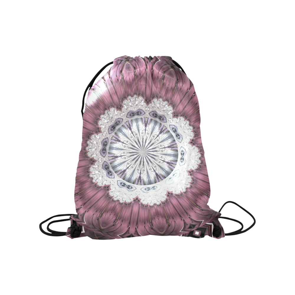 Bejeweled Royal Purple Diadem Fractal Mandala Medium Drawstring Bag Model 1604 (Twin Sides) 13.8"(W) * 18.1"(H)