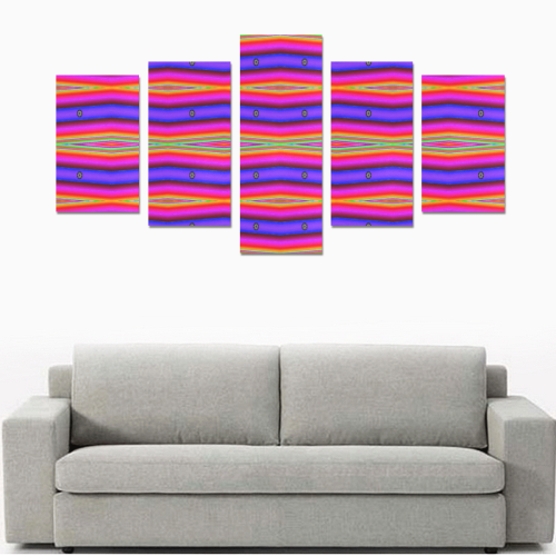 Bright Pink Purple Stripe Abstract Canvas Print Sets C (No Frame)