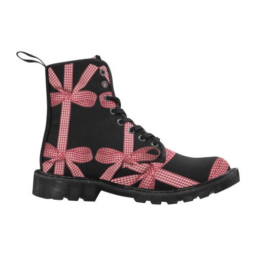 Red Gingham Christmas Bows Martin Boots for Women (Black) (Model 1203H)