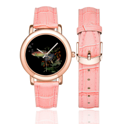 Fish With Flowers Surreal Women's Rose Gold Leather Strap Watch(Model 201)