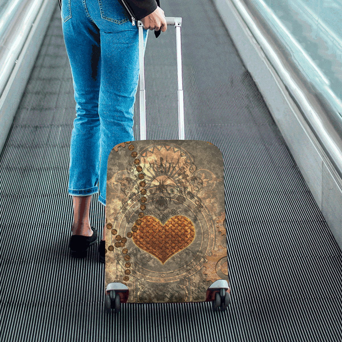 Steampuink, rusty heart with clocks and gears Luggage Cover/Small 18"-21"