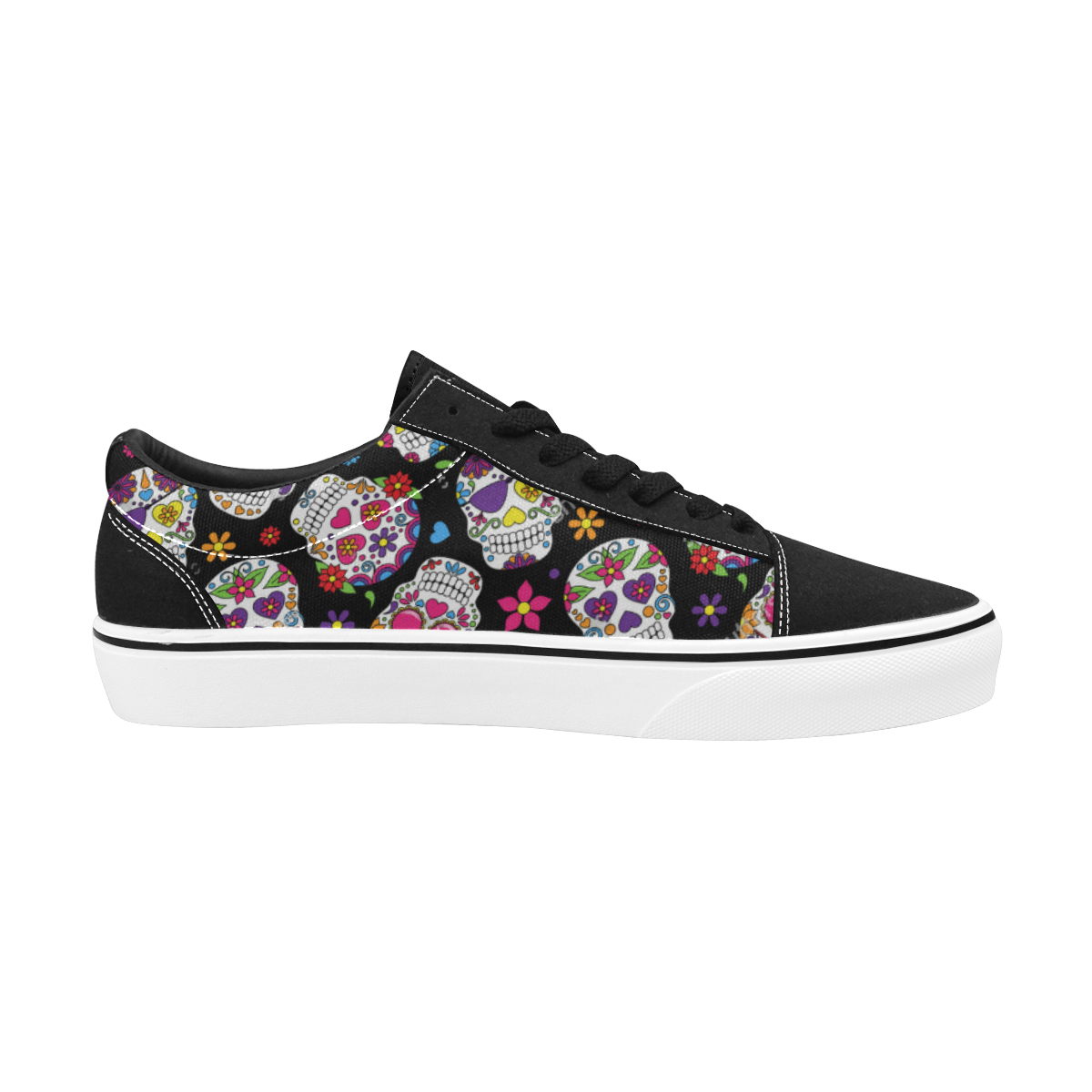 skate sugarskull Men's Low Top Skateboarding Shoes (Model E001-2)