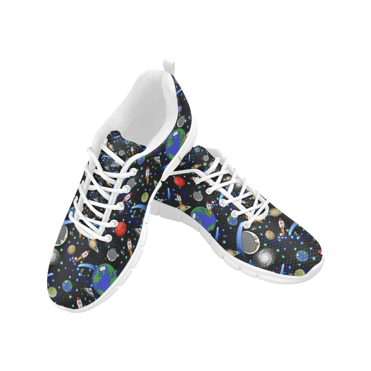 Galaxy Universe - Planets, Stars, Comets, Rockets (White) Women's Breathable Running Shoes (Model 055)