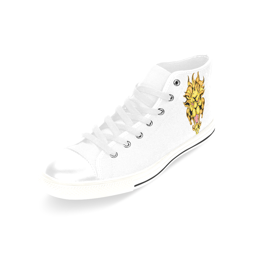 Gold Metallic Lion White Men’s Classic High Top Canvas Shoes /Large Size (Model 017)