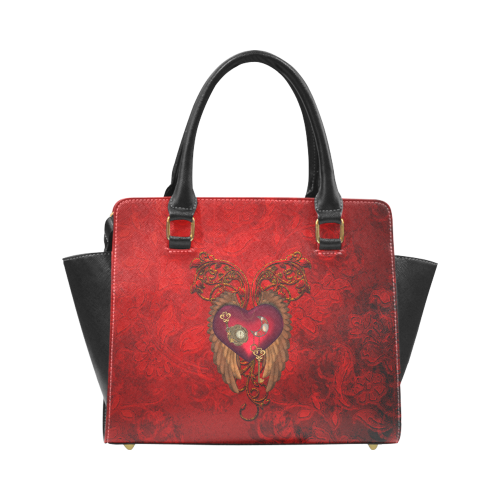 Beautiful heart, wings, clocks and gears Rivet Shoulder Handbag (Model 1645)