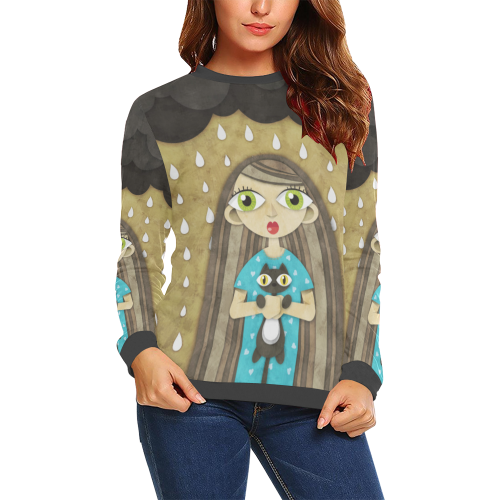 We Love Rain All Over Print Crewneck Sweatshirt for Women (Model H18)