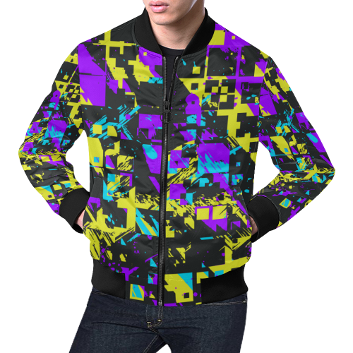 Purple yelllow squares All Over Print Bomber Jacket for Men (Model H19)