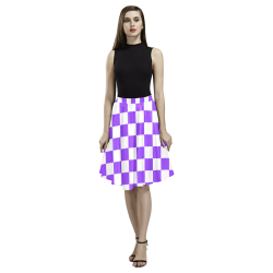 Purple and White Checkerboard Melete Pleated Midi Skirt (Model D15)