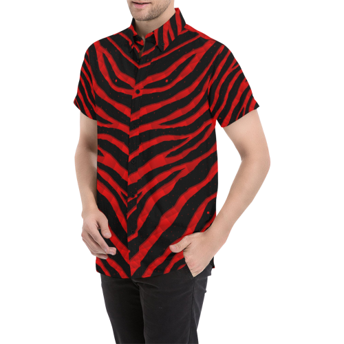 Ripped SpaceTime Stripes - Red Men's All Over Print Short Sleeve Shirt/Large Size (Model T53)