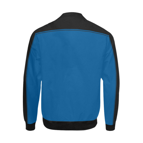 Racing Strip Black and Blue All Over Print Bomber Jacket for Men (Model H31)