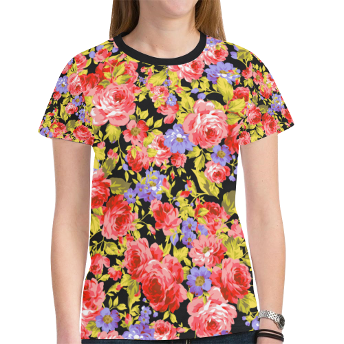 Colorful Flower Pattern New All Over Print T-shirt for Women (Model T45)