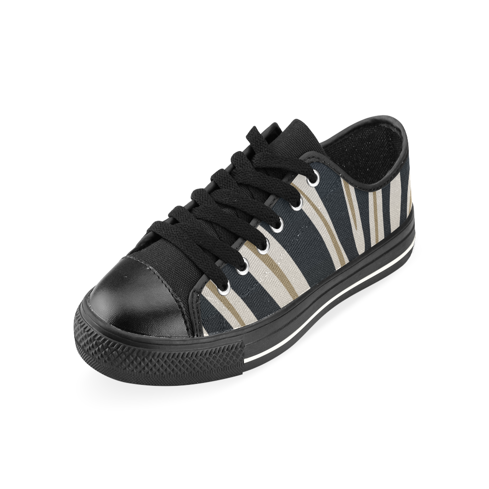 BLACK AND GOLD STRIP Low Top Canvas Shoes for Kid (Model 018)