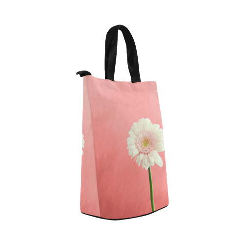 Gerbera Daisy - White Flower on Coral Pink Nylon Lunch Tote Bag (Model 1670)