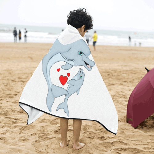 Dolphin Love White Kids' Hooded Bath Towels