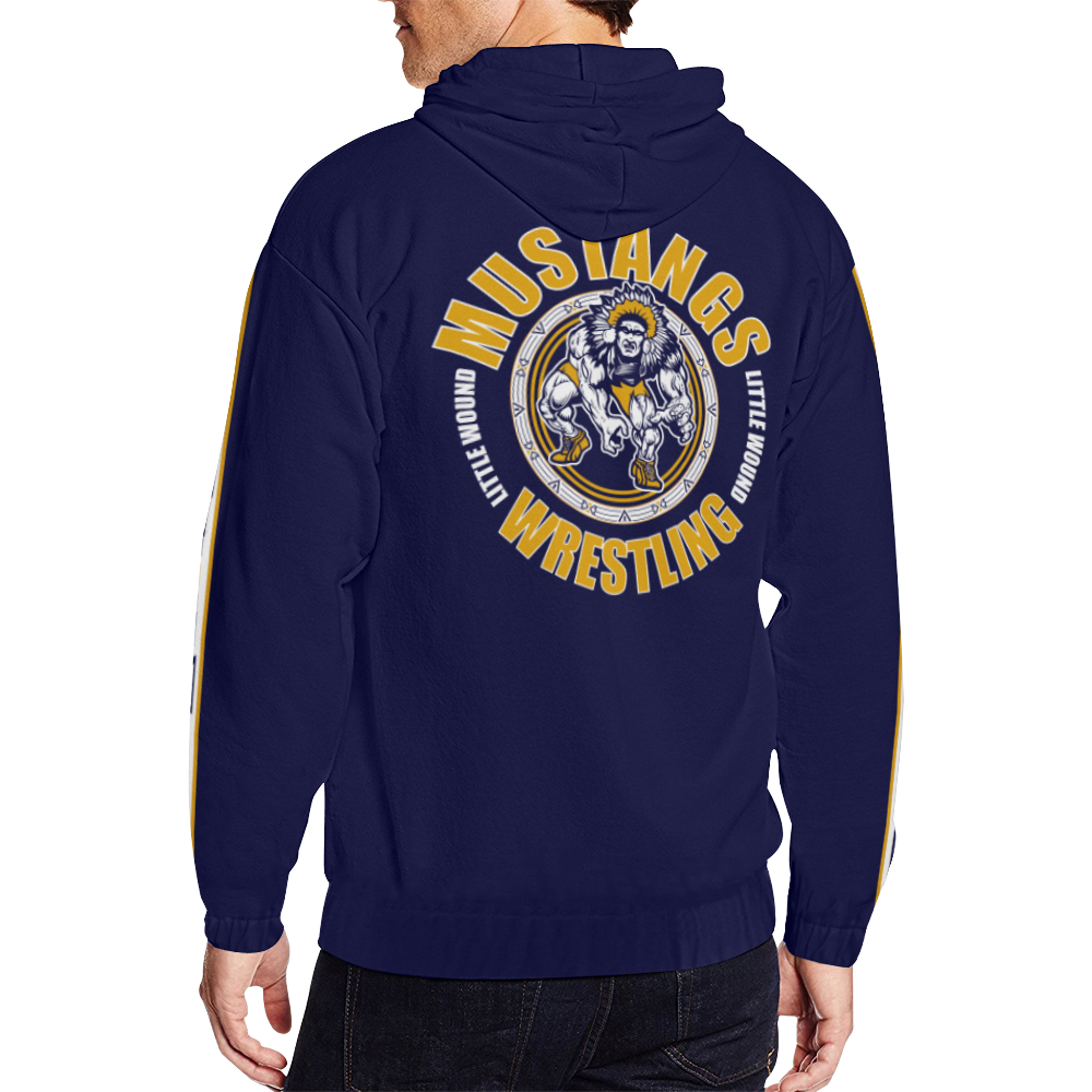 Little Wound Mustangs Dark Blue All Over Print Full Zip Hoodie for Men/Large Size (Model H14)